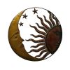 21 Inch Handcrafted Sun and Moon Accent Wall Decor; Round Metal Wall Mount; Rustic Gold; Bronze