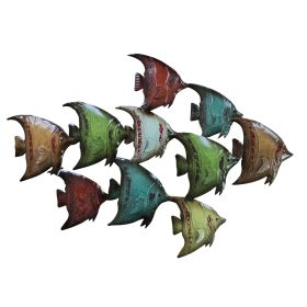 Three Dimensional Hanging Metal Fish Wall Art Decor; Multicolor