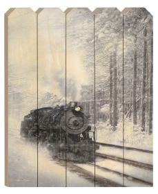 "Snowy Locomotive" By Artisan Lori Deiter; Printed on Wooden Picket Fence Wall Art