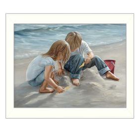 "Sand Castle Builders" By Georgia Janisse; Printed Wall Art; Ready To Hang Framed Poster; White Frame