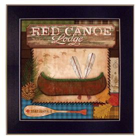 "Red Canoe Lodge" By Mollie B.; Printed Wall Art; Ready To Hang Framed Poster; Black Frame