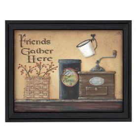 "Friends Gather Here" By Pam Britton; Printed Wall Art; Ready To Hang Framed Poster; Black Frame