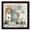 "Birdhouse on Books" By Mary June; Printed Wall Art; Ready To Hang Framed Poster; Black Frame