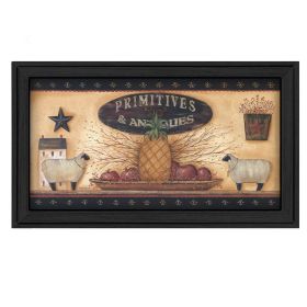 "Primitive and Antiques Shelves" By Pam Britton; Printed Wall Art; Ready To Hang Framed Poster; Black Frame