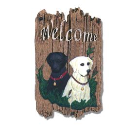 Welcome Sign; "Two Labradors" Porch Decor; Resin Slate Plaque; Ready To Hang Decor