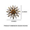 35 Inch Round Wall Mounted Sun Face Accent Decor; Carved Rustic Gold and Black Metal