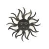 35 Inch Round Wall Mounted Sun Face Accent Decor; Carved Rustic Gold and Black Metal