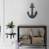 18 Inch Handcrafted Wood Wall Mount Sea Anchor and Rope Accent Decor; Distressed Blue