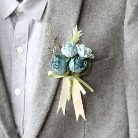 Wedding New Bridesmaid Wrist Flower Simulation Flower Groom Best Man Corsage (Option: Blue corsage)