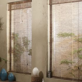 Summer Cloth Ramie Japanese Curtain Tea Room Retro Roller Blind (Option: Hemp brown hollow-40cm)