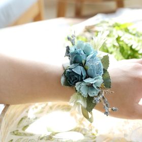 Wedding New Bridesmaid Wrist Flower Simulation Flower Groom Best Man Corsage (Option: Blue wrist flower)