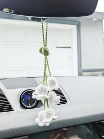 Lily Car Hanging Rearview Mirror Pendant Hand Crocheted Car Supplies Wool Woven Pendant (Option: White Linglan 6 Flowers)