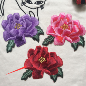 Clothing Accessories Embroidery Big Peony Stage Wear Ethnic Clothing Wallet Patch Flower Stickers Adhesive Cloth Tape (Option: Purple 140x105mm-Bright Red-Supplementary Parameters)