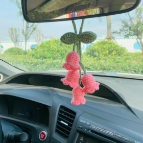 Lily Car Hanging Rearview Mirror Pendant Hand Crocheted Car Supplies Wool Woven Pendant (Option: Pink Linglan 4 Flowers)