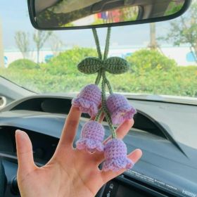 Lily Car Hanging Rearview Mirror Pendant Hand Crocheted Car Supplies Wool Woven Pendant (Option: Purple Linglan 4 Flowers)