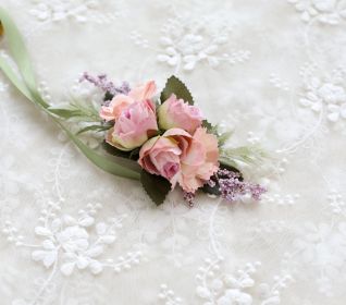 Wedding New Bridesmaid Wrist Flower Simulation Flower Groom Best Man Corsage (Option: Pink wrist flower)