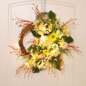 Home Decoration Easter Wreath Wild Chrysanthemum Half Edge Wreath Eggs (Option: Yellow including lamp)