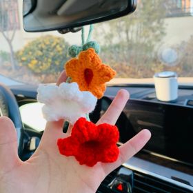 Lily Car Hanging Rearview Mirror Pendant Hand Crocheted Car Supplies Wool Woven Pendant (Option: Three Colors Petunia)