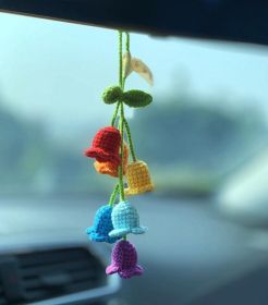 Lily Car Hanging Rearview Mirror Pendant Hand Crocheted Car Supplies Wool Woven Pendant (Option: Color Gradient 6 Flowers)