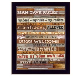 "Man Cave Rules" By Marla Rae; Printed Wall Art; Ready To Hang Framed Poster; Black Frame (Color: as Pic)