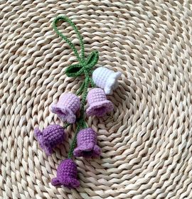 Lily Car Hanging Rearview Mirror Pendant Hand Crocheted Car Supplies Wool Woven Pendant (Option: Purple Gradient 6 Flowers)