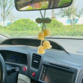 Lily Car Hanging Rearview Mirror Pendant Hand Crocheted Car Supplies Wool Woven Pendant (Option: Yellow Linglan 4 Flowers)