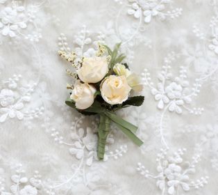 Wedding New Bridesmaid Wrist Flower Simulation Flower Groom Best Man Corsage (Option: Beige corsage)