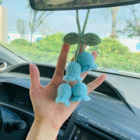 Lily Car Hanging Rearview Mirror Pendant Hand Crocheted Car Supplies Wool Woven Pendant (Option: Blue Linglan 4 Flowers)